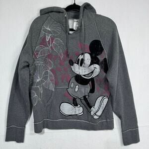 Disneyland Resort Mickey Mouse Floral Graphic Distressed Gray Hoodie Pullover XL
